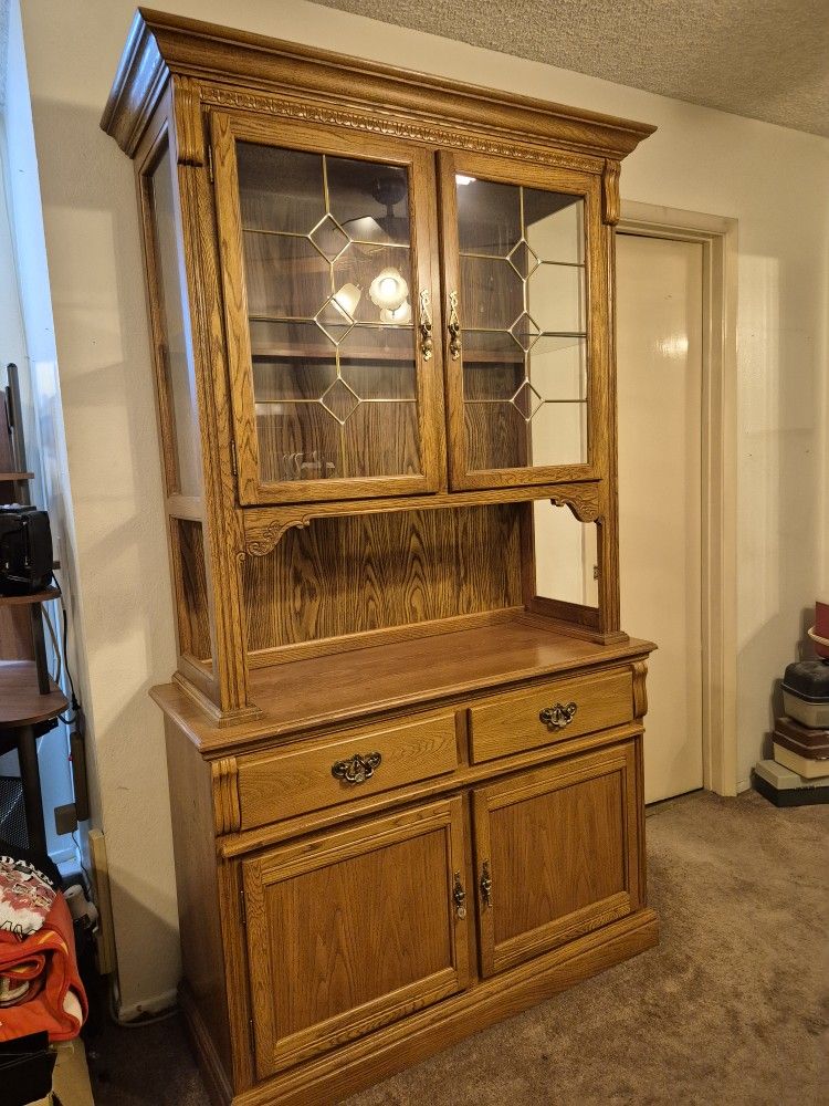 Beautiful Wood And Glass Hutch