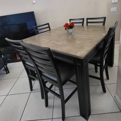 High Top Dinner Expandable Table And 6 Stool