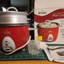 Rival 6-Cup Rice Cooker with Steamer Basket & Accessories - Red - CLEAN