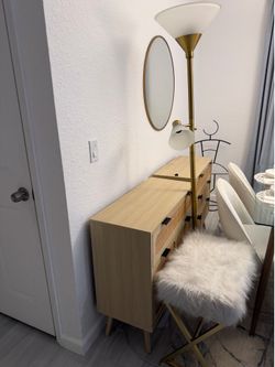 2x nightstands, 1x floor lamp and one small chair