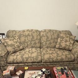 Fabric Loveseat Sofa With  Green And Yellowish Gold  Flower DesignLoveseat Sofa With Metal Folding Bed 
