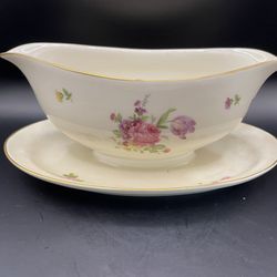 Vintage Rosenthal Else Gravy Boat Attached Underplate Kronach Germany Pink