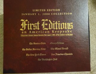 First Edition 1/1/2000 Keepsake Newspaper Collection, 7 Papers in Custom Display Box