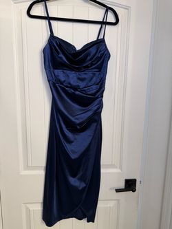 Windsor Navy Blue Satin Midi Dress – Size L
