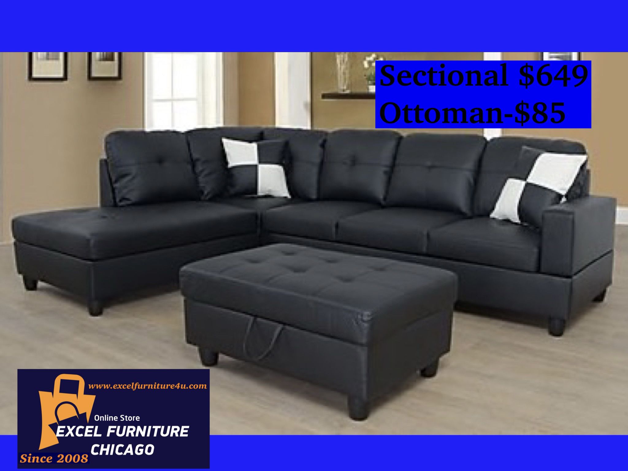 Brand New Black Sectional Sofa Couch 