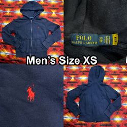 Polo Ralph Lauren Blue Full Zip Sweater Hoodie Men’s Size XS Y2K Red Pony Logo