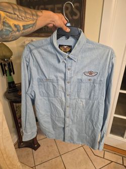 Harley Davidson 2003 100th Anniversary Denim Button Down Shirt Sz XL Good Condition