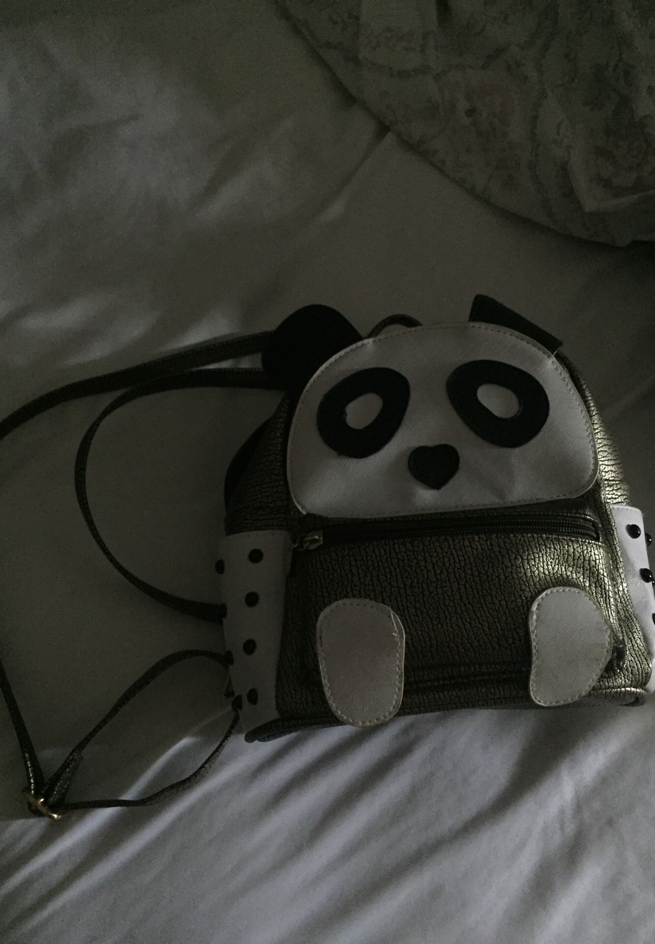 Leather panda backpack purse