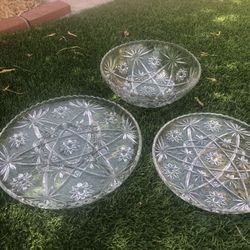 Triple Party Platters And Bowl (Glass) 