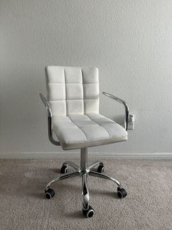 White Adjustable Desk Chair Faux Leather