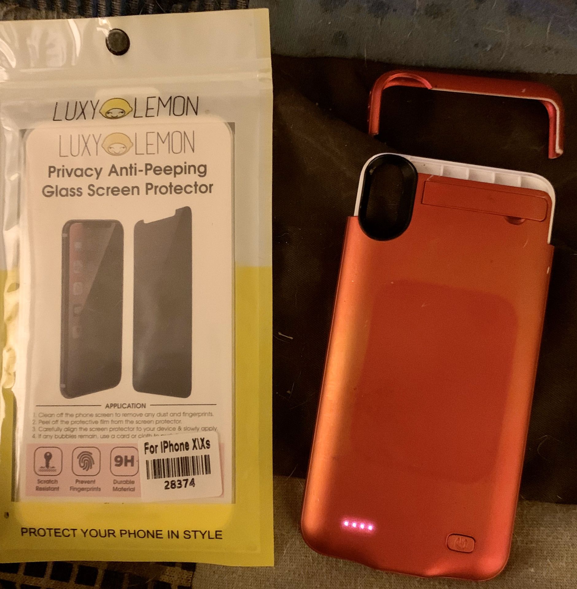 NEW Anti peep screen protector for IPHONE X/XS. IPHONE XS MAX Battery case LIKE NEW