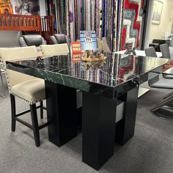 Black/white Top Marble Dining Table Set W/4 Free Microfiber Chairs (in Box)