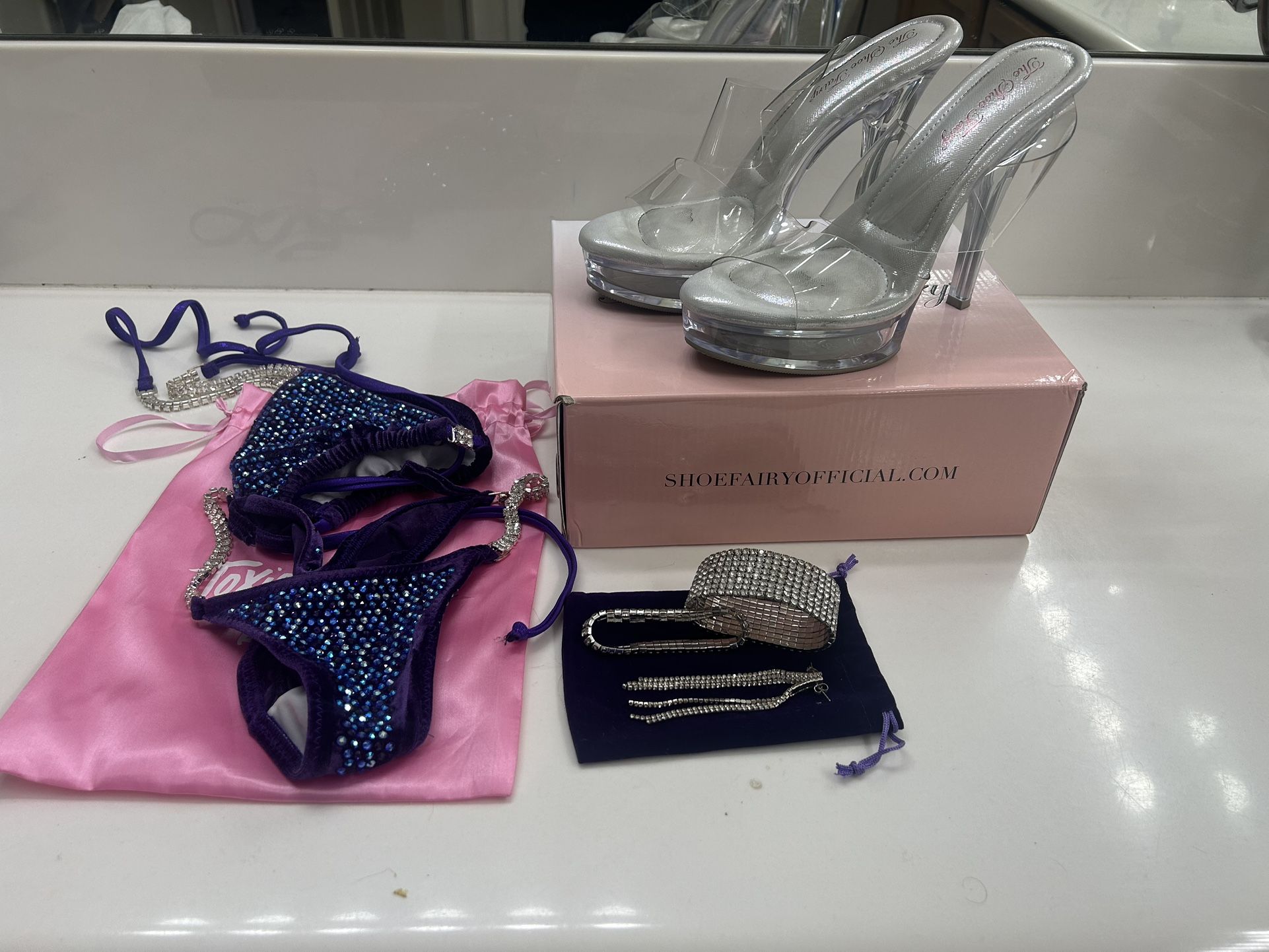 Toxic Angelz Shoe Fairy Bikini Competition Set, Including Jewelry And Pro Tan