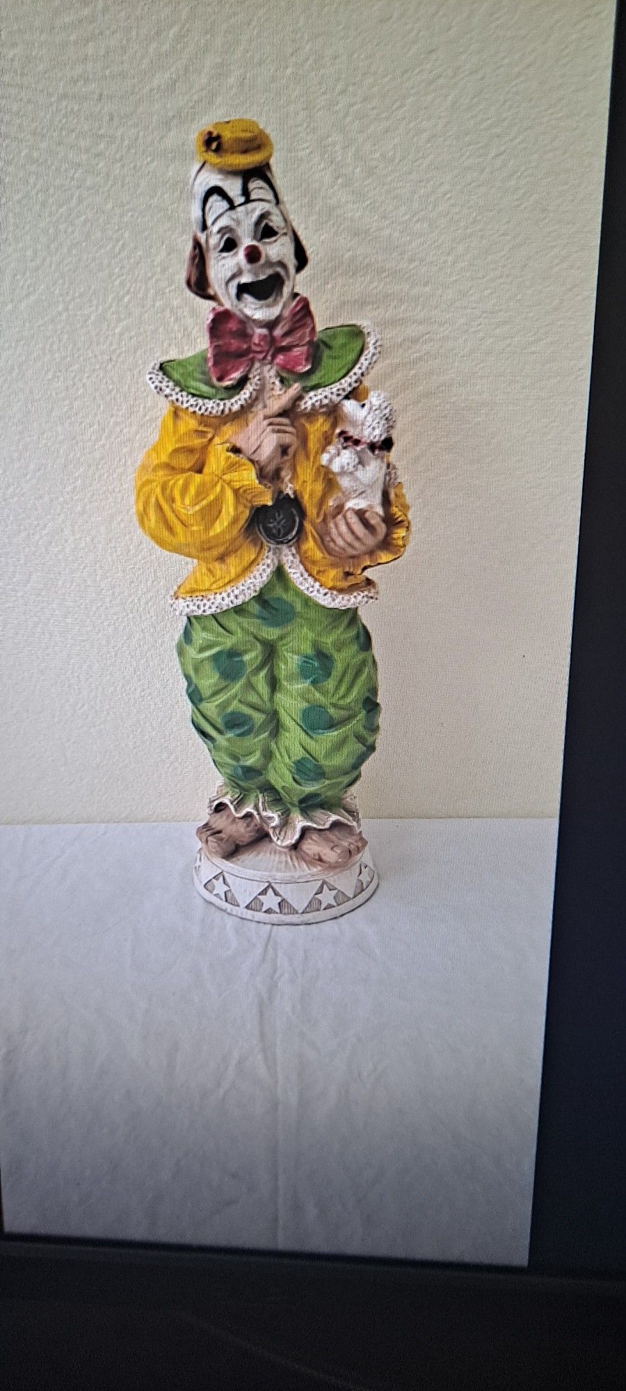 Statuary Clown Statue With Poodle Dog 24" Tall