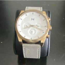 MVMT - Quartz Chronograph White Dial Gold Tone Case Gray Leather Strap 45mm