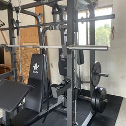 Vesta Fitness Smith Machine 2001 w/Bench Attachment | 230lb Bumpers Weights | 7ft Olympic Bar | Fitness | Gym Equipment | FREE DELIVERY 🚚 
