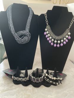 Paparazzi Purple Fun Jewelry Set. 2 Necklaces, 2 Earrings, And 3 Bracelets