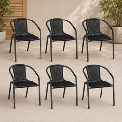 Rattan Outdoor Dining Chairs Set of 6, Wicker Stackable Patio Chairs, for Indoor Restaurant Porch Deck