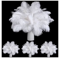 120pcs Natural White Ostrich Feathers 12-14inch (30-35cm) for Wedding Party Centerpieces，Flower Arrangement and Home Decoration.