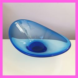 Vintage Viking Glass Cobalt Blue Oval Bowl or Swedish Arthur Percy 10”x 8” MCM
