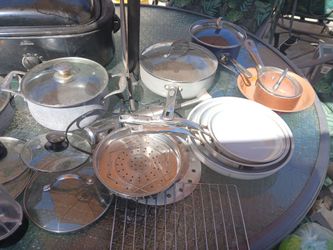 Pot and  pans  everything is on the table