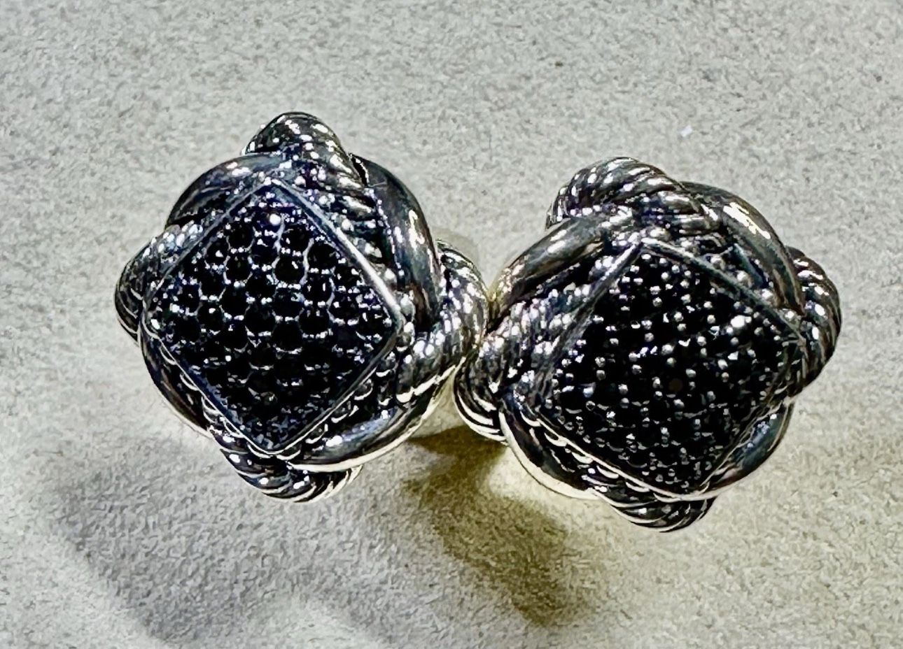 FREE SHIPPING! John Hardy JAI Black CZ Rope Stud Earrings 925 Sterling Silver Lot 715