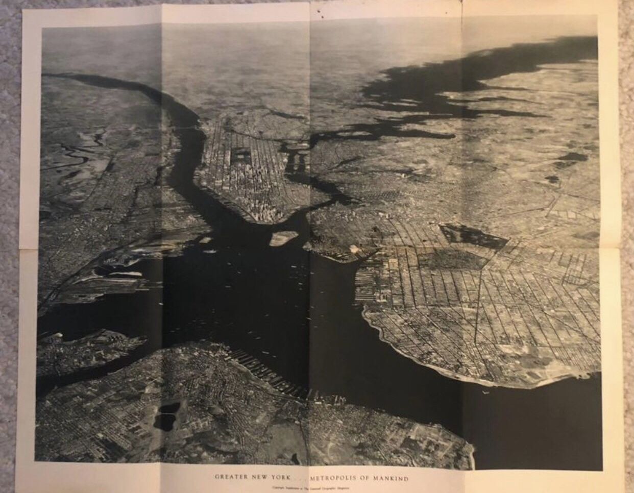 Rare 1930s National Geographic Magazine Map Image of New York City Harbor 23x19”