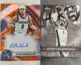 2025-26 Victor Wembanyama Topps Chrome x Cactus Jack Jacked Up +
2024 Ryan Nembhard Bowman U Best Orange Diamond Auto/25
