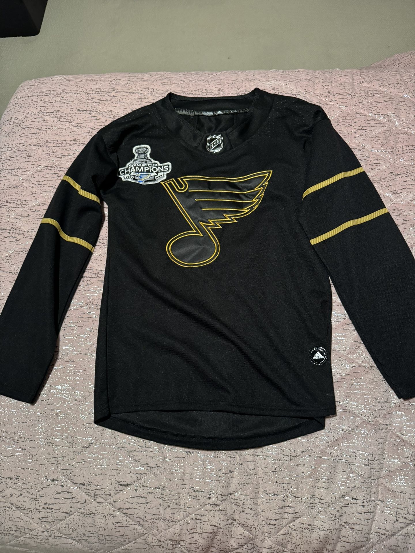 Stl Blues Womens Small Adidas Black Gold Stanley Cup Patch Jersey Rare Unique