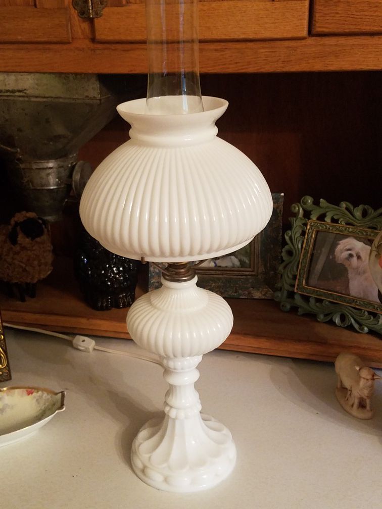 Antique milk glass lamp