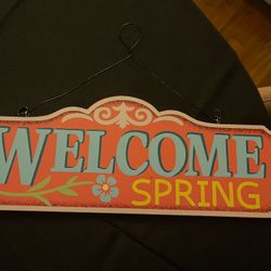 Cute Pink Floral Welcome Spring Door Hanger Sign