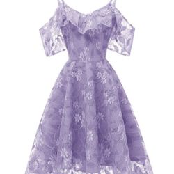 Spaghetti Straps Floral Lace Bridesmaid Cocktail Party Dress Off Shoulder Ruffle Sleeve Graduation Wedding Guest Dress