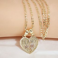 14k Gold Plated Heart  Necklace/Medalla Doble De Corazon Laminado 14k14k Gold Plated Heart  Necklace/Medalla Doble De Corazon Laminado 14k