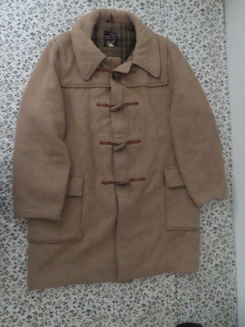 VTG Gloverall English Wool Tan Duffle Coat Jacket Mens 46 Toggle Made in England
