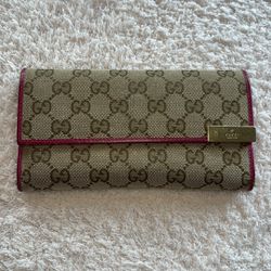 Authentic! Gucci Beige And Pink Long Wallet 