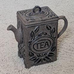 Arthur Court vintage metal clay ceramic decorative tabletop tea bag dispenser teapot box house