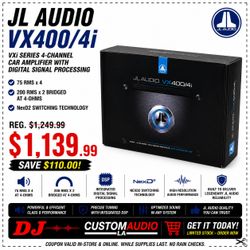 JL Audio VXi Series VX400/4i 4-Channel Speaker System Amplifier With DSP 800 Watts Max 🚨 Payment Options Available 🚨 No Credit Needed 🚨