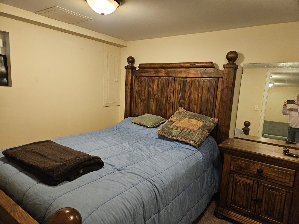 Wooden Bed And Nightstand