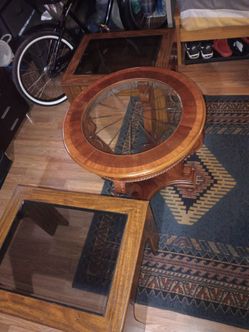 Wood and Glass Coffee Table Set