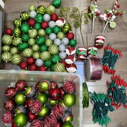 Bundle Of Red And Green Xmas Tree Ornament Decor