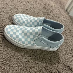 Checkered slip on Vans light blue size 8