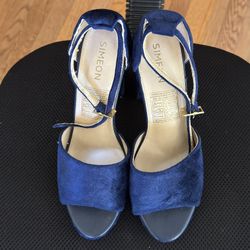 Simeon navy blue platform heels