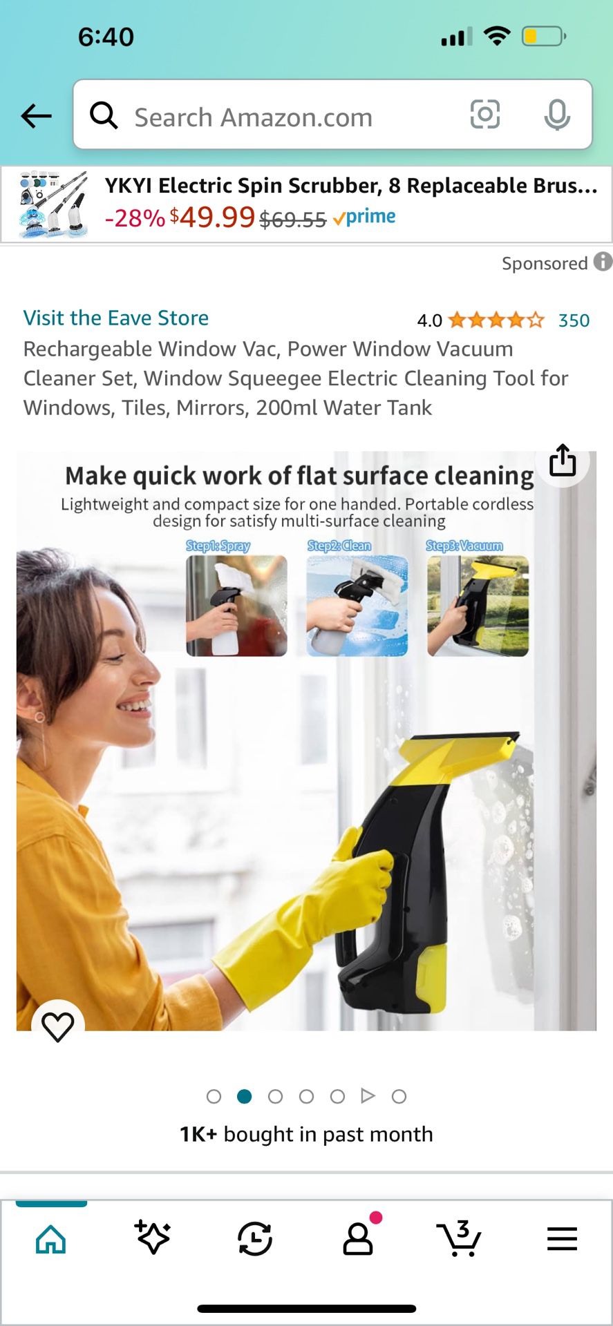 Rechargeable Window Vac, Power Window Vacuum Cleaner Set, Window Squeegee Electric Cleaning Tool for Windows, Tiles, Mirrors, 200ml Water Tank