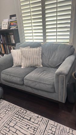 Gray Velvet Loveseat with Nailhead Trim