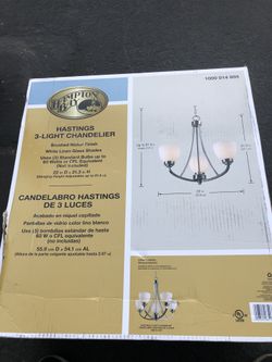 Hampton Bay Hastings 3-Light Brushed Steel Chandelier with White Glass Shades