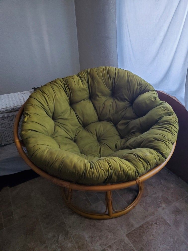 42" Ratan Papasan Chair With Cotton Cushion Hunter Greem