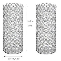 Metal & Crystal Pillar Candle Holder, 10.4" Hurricane Candle Holder, 2pieces