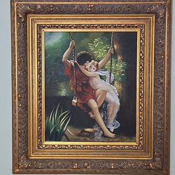 Cuadro clásico vintage con marco dorado grande