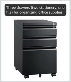 DEVAISE 3 Drawer Mobile File Cabinet with Lock, Under Desk Metal Filing Cabinet for Home Office/Legal/Letter/A4 File, Fully Assembled Except Wheels, B