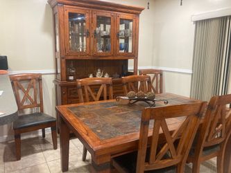 Solid Wood Dining Room Set – Table, 6 Chairs & China Cabinet